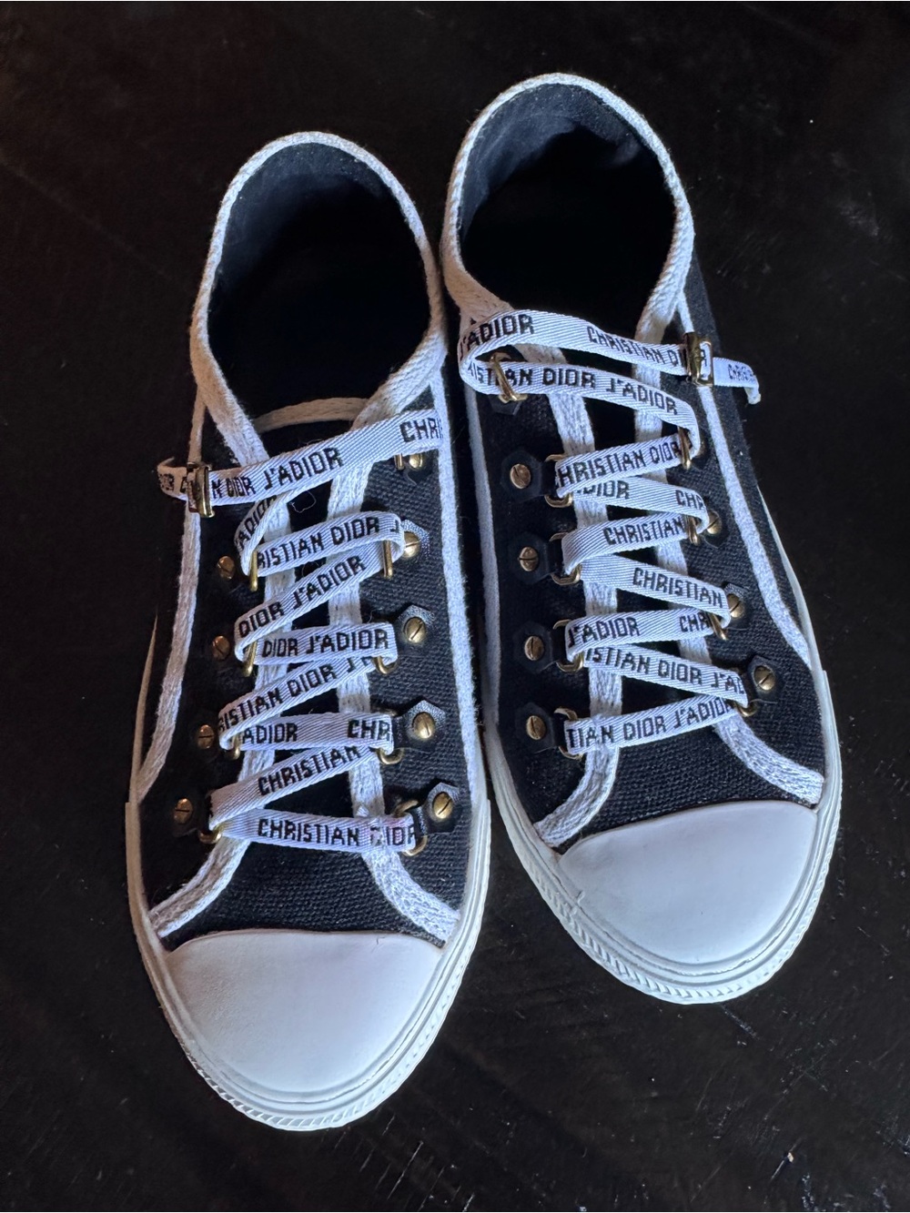Dior Black and White Canvas Low-Top Sneakers with Branded Ribbon Laces